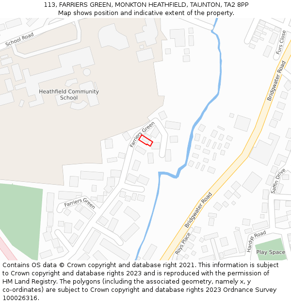 113, FARRIERS GREEN, MONKTON HEATHFIELD, TAUNTON, TA2 8PP: Location map and indicative extent of plot