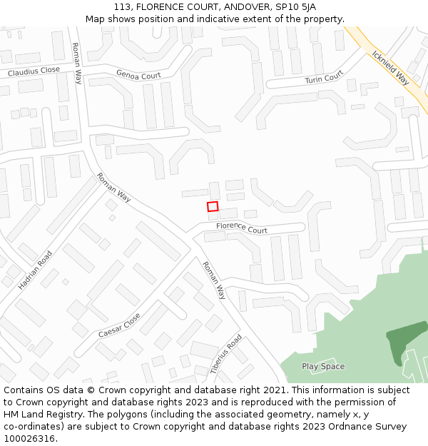 113, FLORENCE COURT, ANDOVER, SP10 5JA: Location map and indicative extent of plot