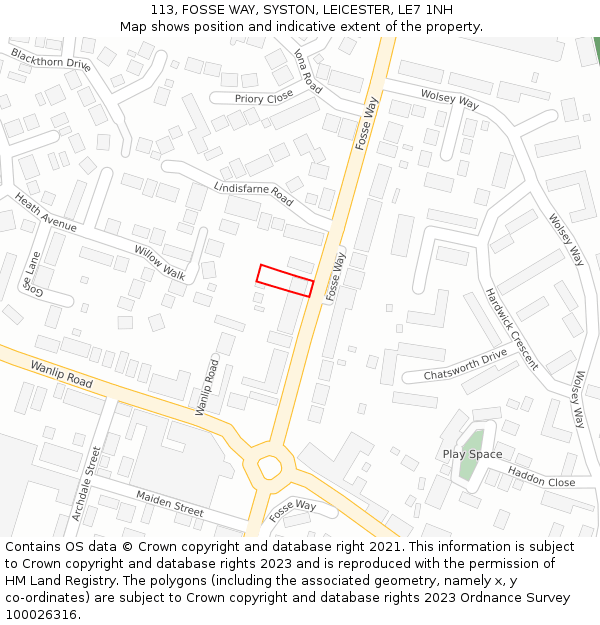 113, FOSSE WAY, SYSTON, LEICESTER, LE7 1NH: Location map and indicative extent of plot