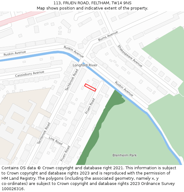 113, FRUEN ROAD, FELTHAM, TW14 9NS: Location map and indicative extent of plot