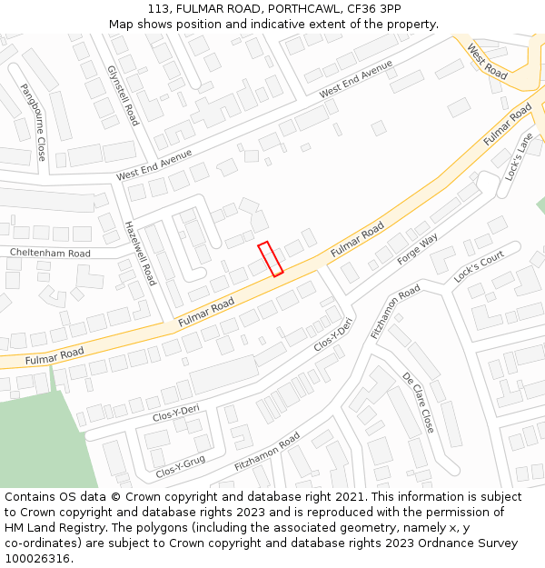 113, FULMAR ROAD, PORTHCAWL, CF36 3PP: Location map and indicative extent of plot