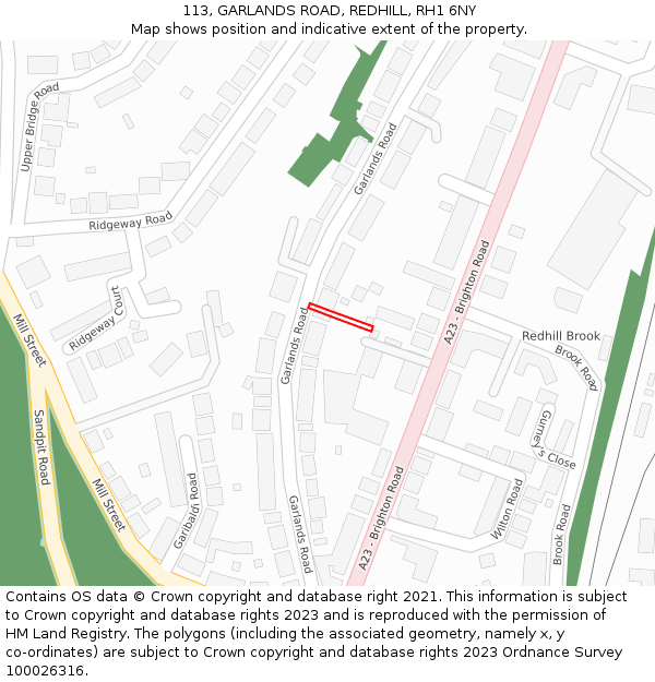 113, GARLANDS ROAD, REDHILL, RH1 6NY: Location map and indicative extent of plot