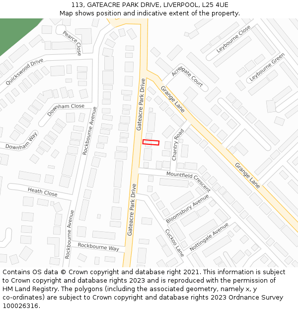 113, GATEACRE PARK DRIVE, LIVERPOOL, L25 4UE: Location map and indicative extent of plot