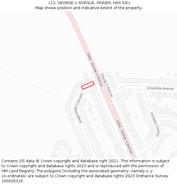 113, GEORGE V AVENUE, PINNER, HA5 5SU: Location map and indicative extent of plot