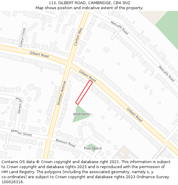 113, GILBERT ROAD, CAMBRIDGE, CB4 3NZ: Location map and indicative extent of plot