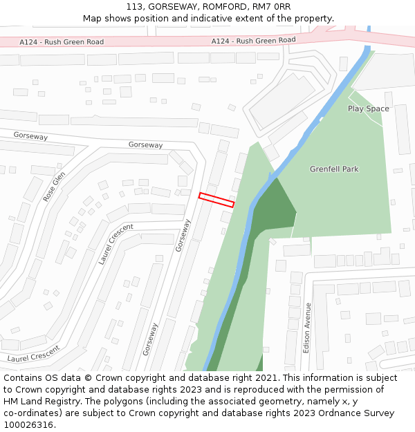 113, GORSEWAY, ROMFORD, RM7 0RR: Location map and indicative extent of plot