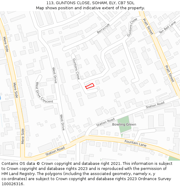 113, GUNTONS CLOSE, SOHAM, ELY, CB7 5DL: Location map and indicative extent of plot