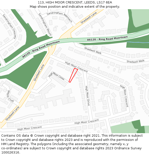 113, HIGH MOOR CRESCENT, LEEDS, LS17 6EA: Location map and indicative extent of plot