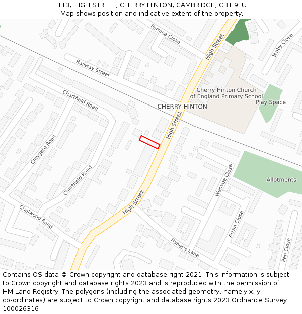 113, HIGH STREET, CHERRY HINTON, CAMBRIDGE, CB1 9LU: Location map and indicative extent of plot