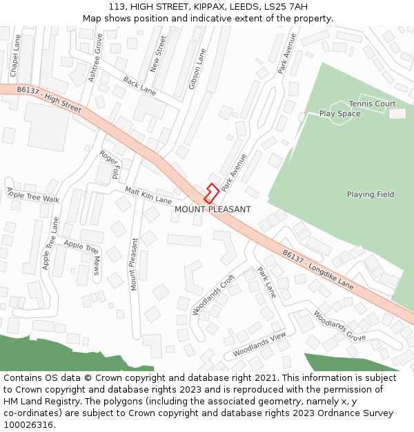 113, HIGH STREET, KIPPAX, LEEDS, LS25 7AH: Location map and indicative extent of plot