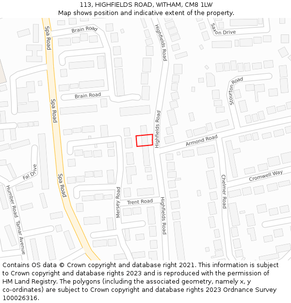 113, HIGHFIELDS ROAD, WITHAM, CM8 1LW: Location map and indicative extent of plot