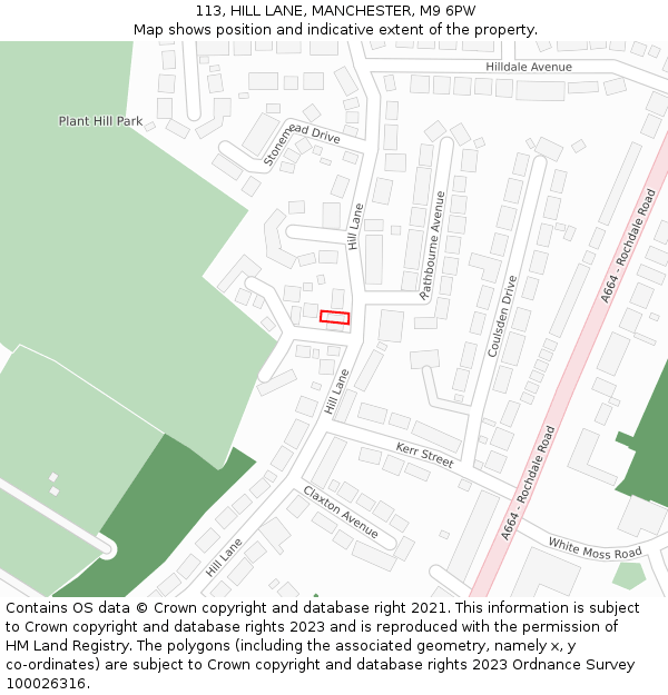 113, HILL LANE, MANCHESTER, M9 6PW: Location map and indicative extent of plot