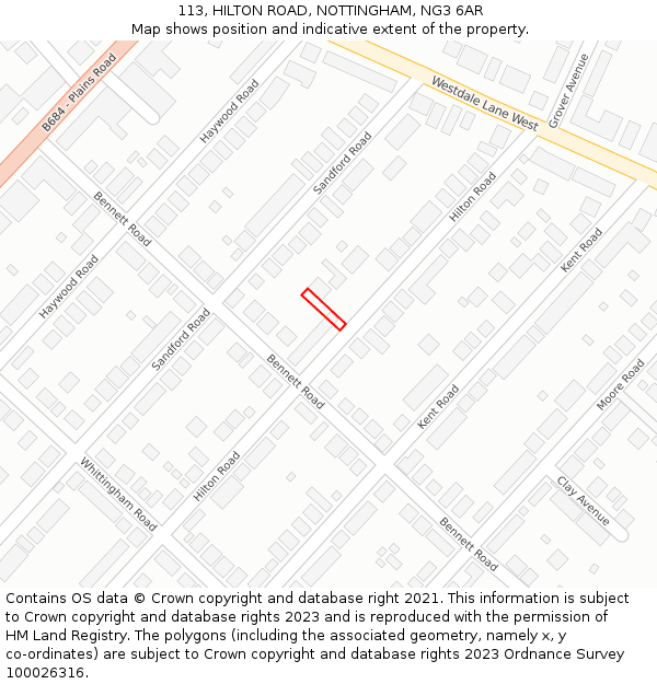 113, HILTON ROAD, NOTTINGHAM, NG3 6AR: Location map and indicative extent of plot