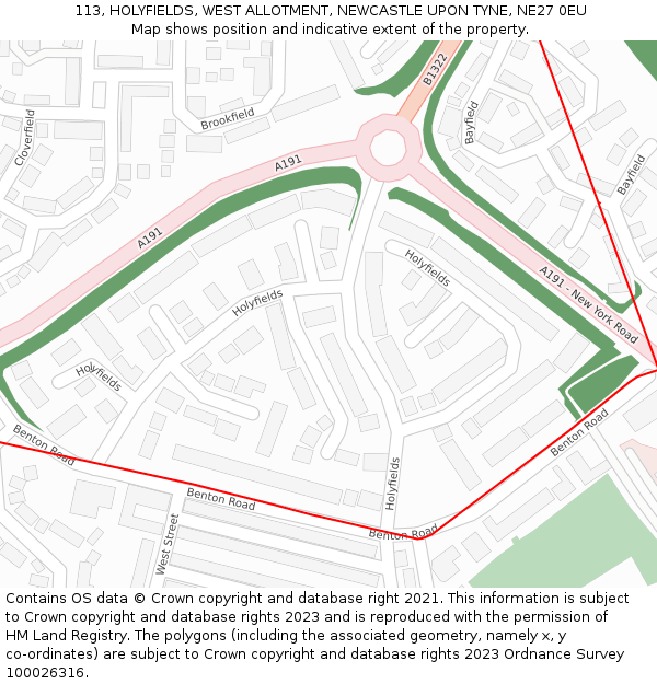 113, HOLYFIELDS, WEST ALLOTMENT, NEWCASTLE UPON TYNE, NE27 0EU: Location map and indicative extent of plot