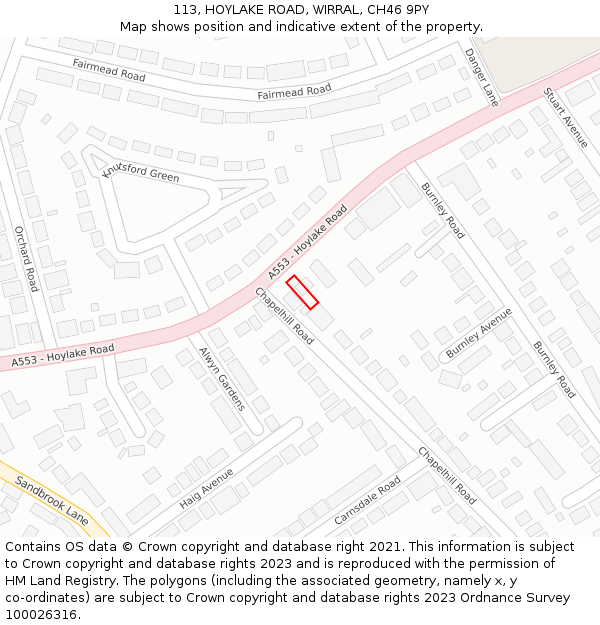 113, HOYLAKE ROAD, WIRRAL, CH46 9PY: Location map and indicative extent of plot