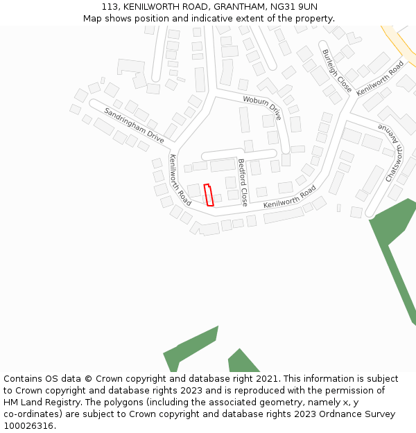 113, KENILWORTH ROAD, GRANTHAM, NG31 9UN: Location map and indicative extent of plot