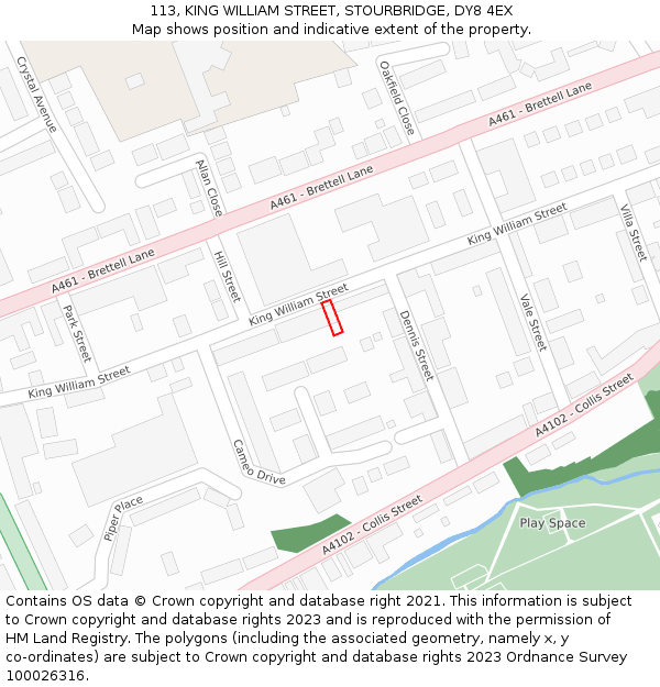 113, KING WILLIAM STREET, STOURBRIDGE, DY8 4EX: Location map and indicative extent of plot