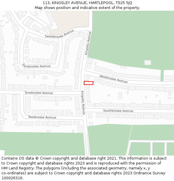 113, KINGSLEY AVENUE, HARTLEPOOL, TS25 5JQ: Location map and indicative extent of plot