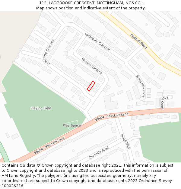 113, LADBROOKE CRESCENT, NOTTINGHAM, NG6 0GL: Location map and indicative extent of plot