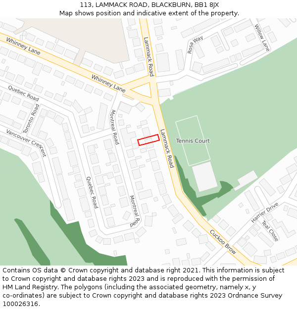 113, LAMMACK ROAD, BLACKBURN, BB1 8JX: Location map and indicative extent of plot