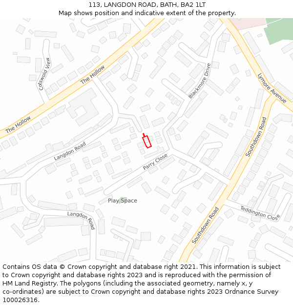 113, LANGDON ROAD, BATH, BA2 1LT: Location map and indicative extent of plot