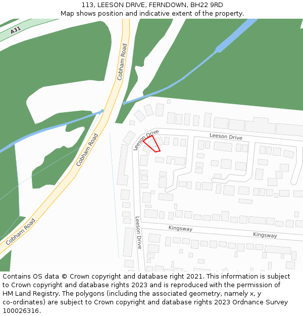 113, LEESON DRIVE, FERNDOWN, BH22 9RD: Location map and indicative extent of plot