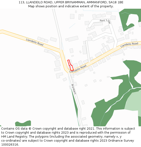 113, LLANDEILO ROAD, UPPER BRYNAMMAN, AMMANFORD, SA18 1BE: Location map and indicative extent of plot