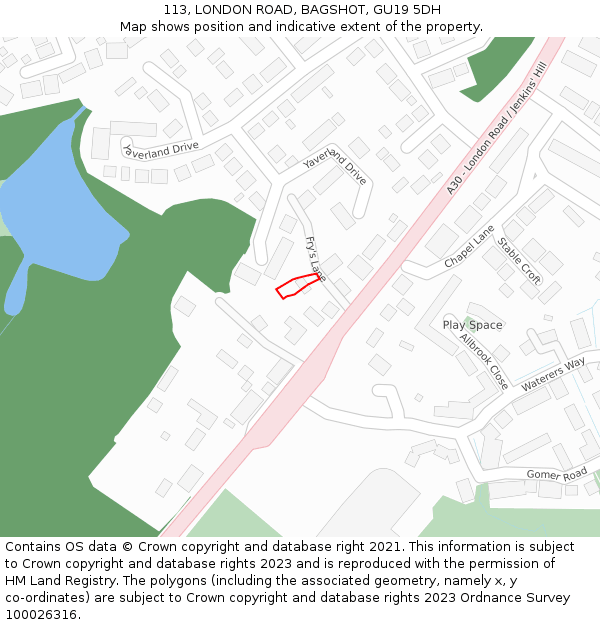 113, LONDON ROAD, BAGSHOT, GU19 5DH: Location map and indicative extent of plot