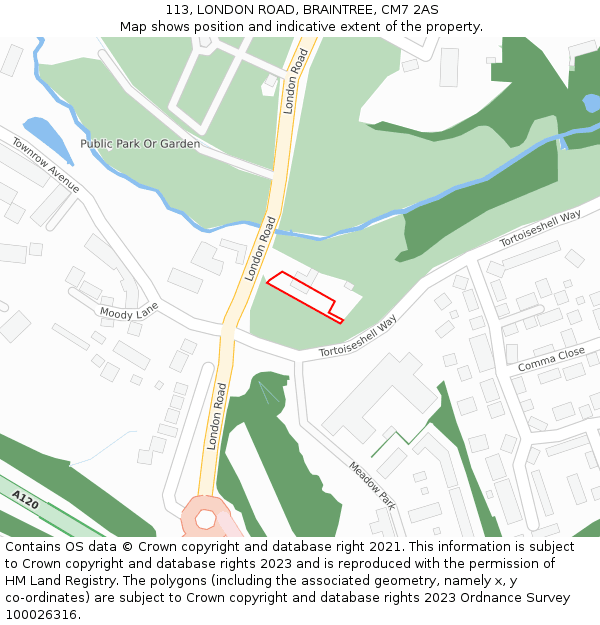 113, LONDON ROAD, BRAINTREE, CM7 2AS: Location map and indicative extent of plot