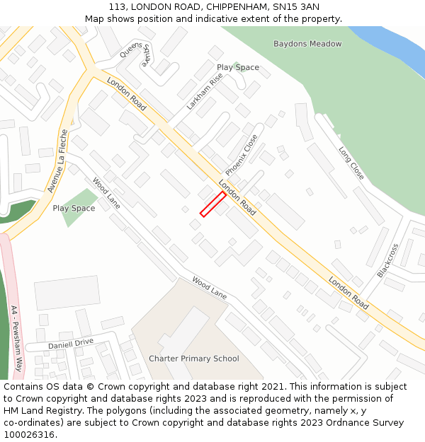 113, LONDON ROAD, CHIPPENHAM, SN15 3AN: Location map and indicative extent of plot