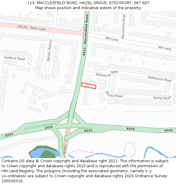 113, MACCLESFIELD ROAD, HAZEL GROVE, STOCKPORT, SK7 6DT: Location map and indicative extent of plot