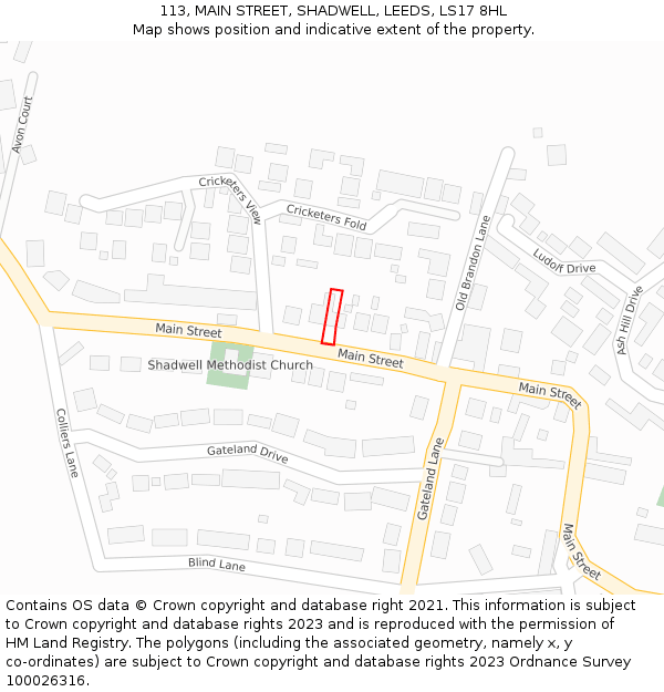 113, MAIN STREET, SHADWELL, LEEDS, LS17 8HL: Location map and indicative extent of plot