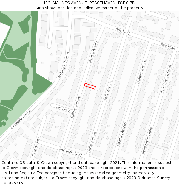 113, MALINES AVENUE, PEACEHAVEN, BN10 7RL: Location map and indicative extent of plot