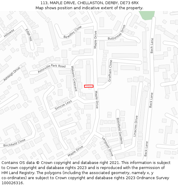 113, MAPLE DRIVE, CHELLASTON, DERBY, DE73 6RX: Location map and indicative extent of plot