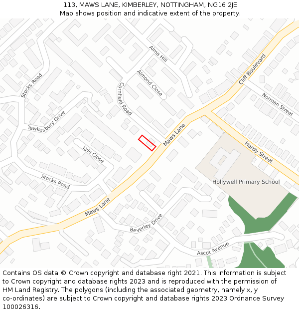 113, MAWS LANE, KIMBERLEY, NOTTINGHAM, NG16 2JE: Location map and indicative extent of plot