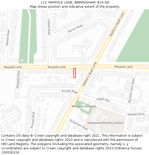 113, MAYPOLE LANE, BIRMINGHAM, B14 5JS: Location map and indicative extent of plot