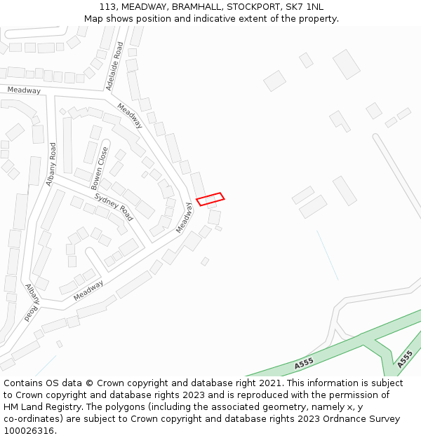 113, MEADWAY, BRAMHALL, STOCKPORT, SK7 1NL: Location map and indicative extent of plot