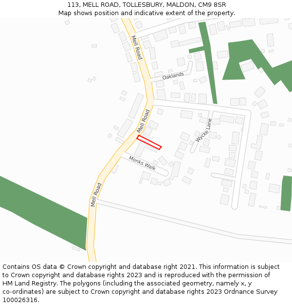 113, MELL ROAD, TOLLESBURY, MALDON, CM9 8SR: Location map and indicative extent of plot