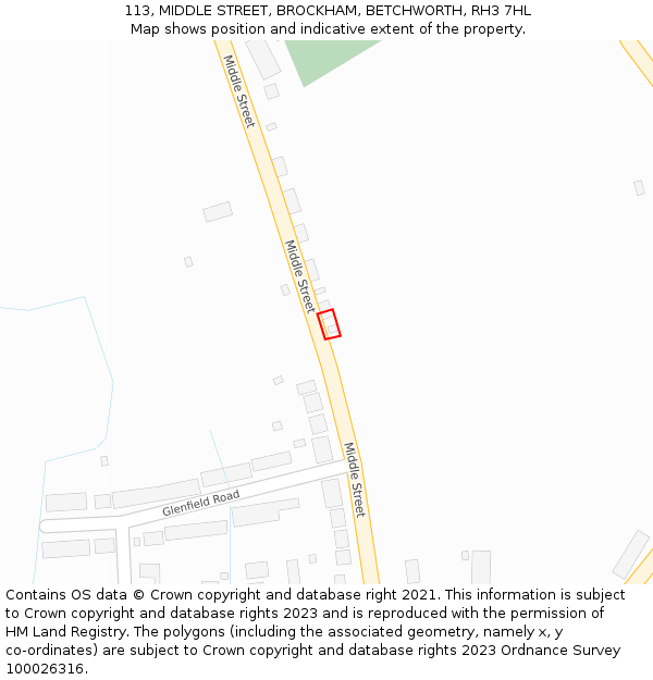 113, MIDDLE STREET, BROCKHAM, BETCHWORTH, RH3 7HL: Location map and indicative extent of plot