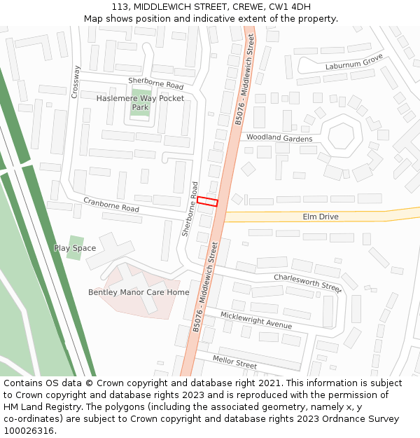 113, MIDDLEWICH STREET, CREWE, CW1 4DH: Location map and indicative extent of plot