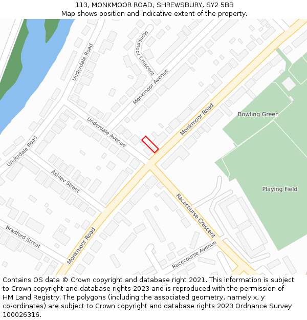 113, MONKMOOR ROAD, SHREWSBURY, SY2 5BB: Location map and indicative extent of plot