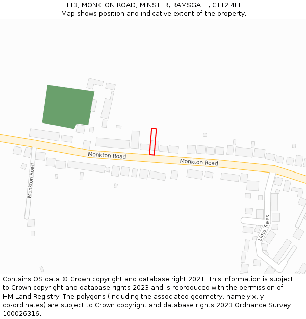 113, MONKTON ROAD, MINSTER, RAMSGATE, CT12 4EF: Location map and indicative extent of plot