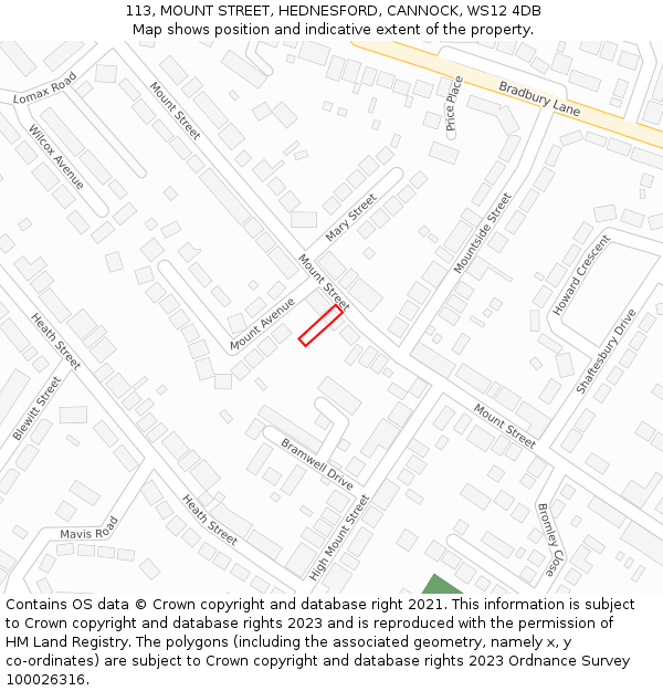 113, MOUNT STREET, HEDNESFORD, CANNOCK, WS12 4DB: Location map and indicative extent of plot