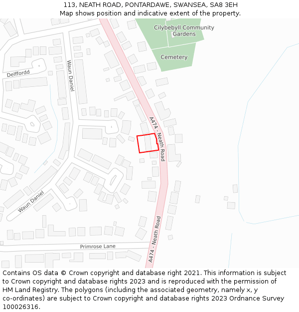 113, NEATH ROAD, PONTARDAWE, SWANSEA, SA8 3EH: Location map and indicative extent of plot