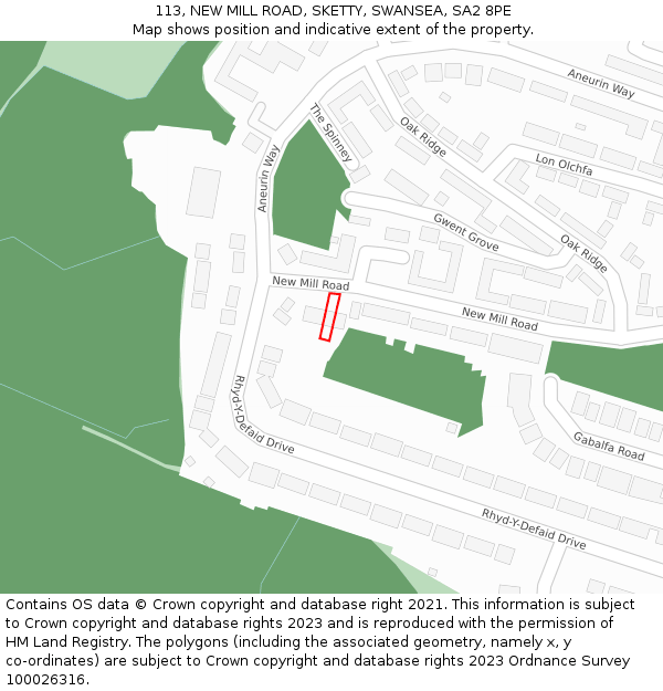 113, NEW MILL ROAD, SKETTY, SWANSEA, SA2 8PE: Location map and indicative extent of plot