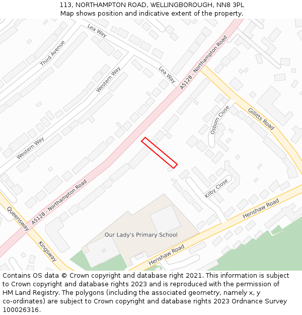 113, NORTHAMPTON ROAD, WELLINGBOROUGH, NN8 3PL: Location map and indicative extent of plot