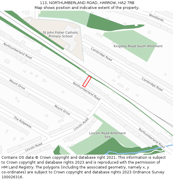 113, NORTHUMBERLAND ROAD, HARROW, HA2 7RB: Location map and indicative extent of plot