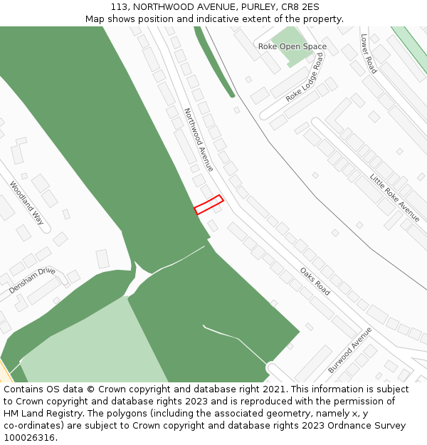 113, NORTHWOOD AVENUE, PURLEY, CR8 2ES: Location map and indicative extent of plot