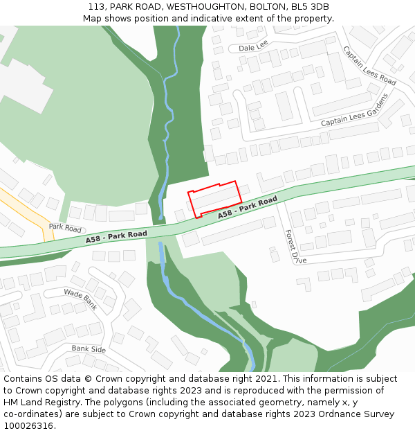 113, PARK ROAD, WESTHOUGHTON, BOLTON, BL5 3DB: Location map and indicative extent of plot