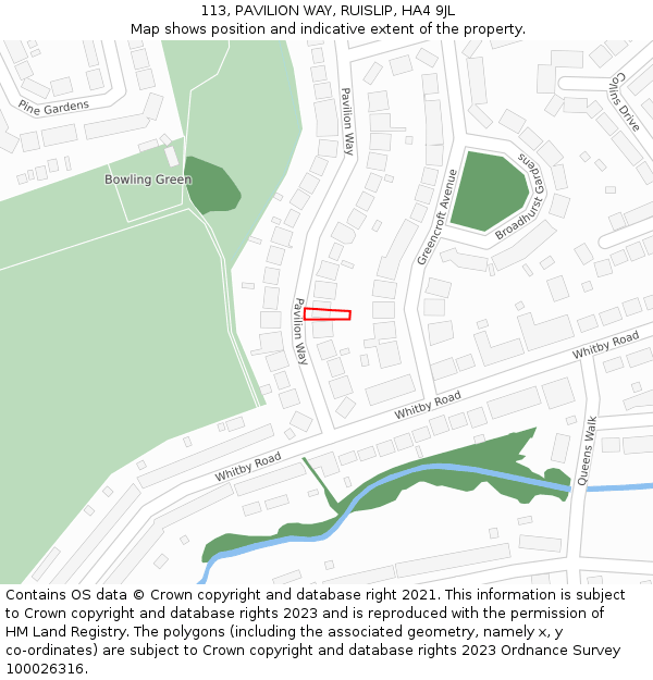 113, PAVILION WAY, RUISLIP, HA4 9JL: Location map and indicative extent of plot